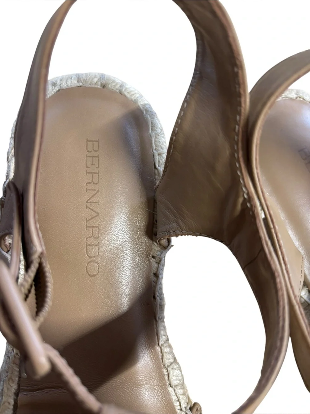 Bernardo Monri Beige Leather‎ Espadrille Sandals Square Toe Buckle Strap Size 9